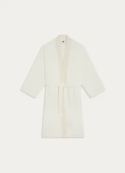 PEIGNOIR KIMONO BORDURE JACQUARD SHEHERAZADE BLANC CASSÉ
