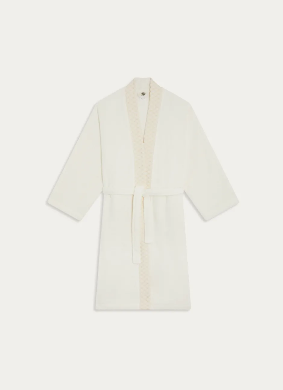 PEIGNOIR KIMONO BORDURE JACQUARD SHEHERAZADE BLANC CASSÉ