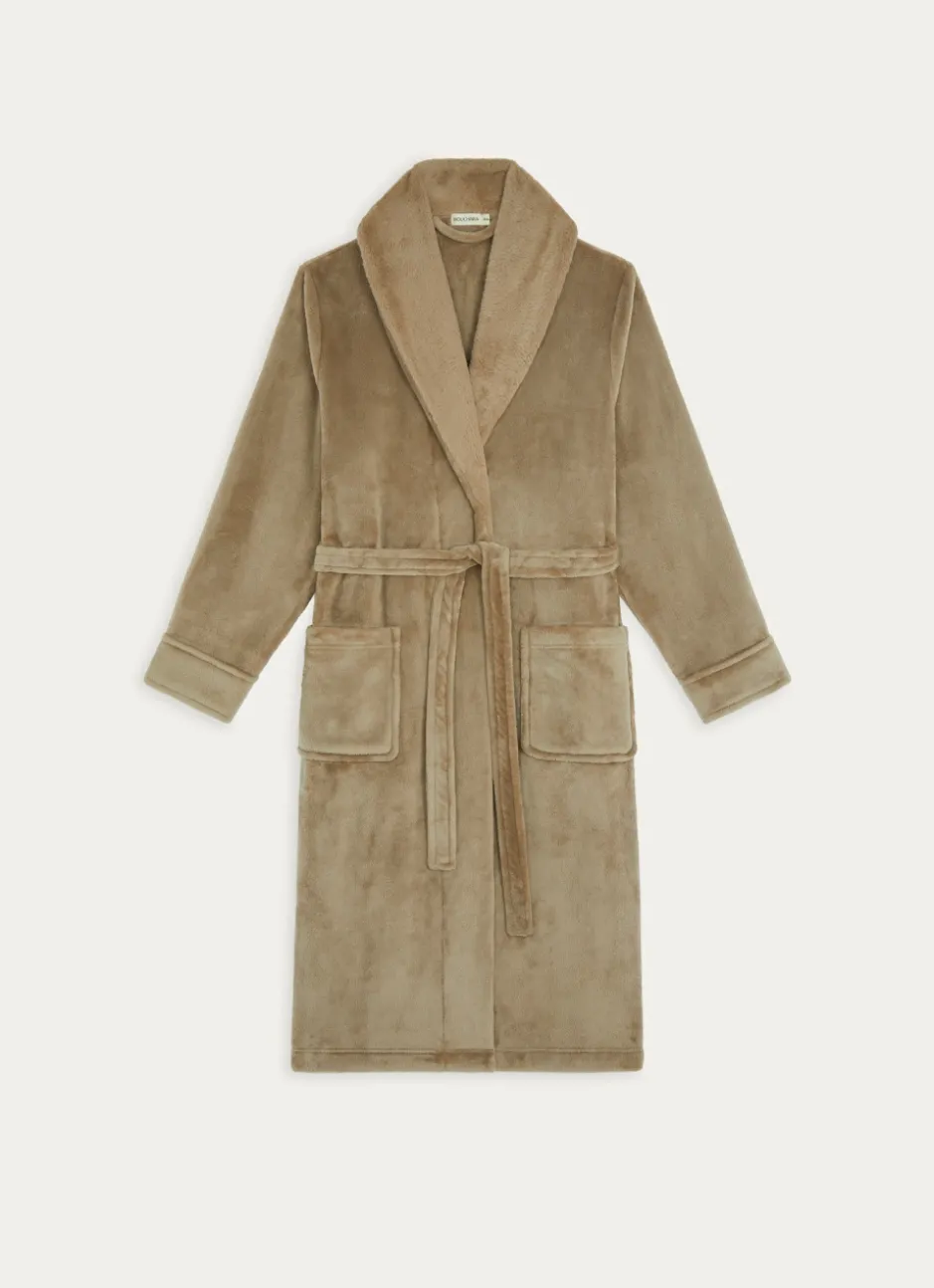 PEIGNOIR POLAIRE AVEC COL EN FAUSSE FOURRURE ARGILE