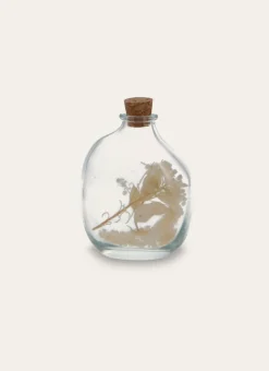 PETITE BOUTEILLE EN VERRE AVEC FLEURS SÉCHÉES TRANSPARENT