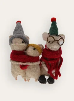 PETITE SOURIS EN FEUTRE AVEC LUNETTES ET ÉCHARPE BEIGE CLAIR