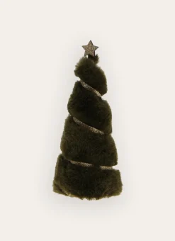 PETIT SAPIN DÉCORATIF EFFET FOURRURE AVEC RUBAN VERT FONCE