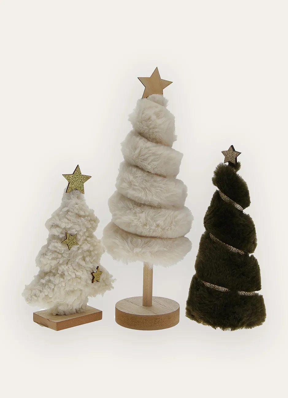 PETIT SAPIN DÉCORATIF EFFET FOURRURE AVEC RUBAN VERT FONCE