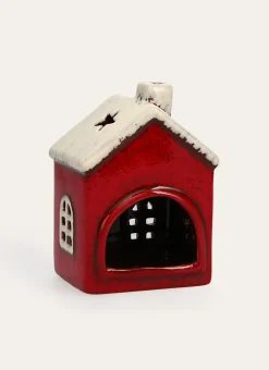 PHOTOPHORE MAISON PEINTE EN DOLOMITE ROUGE