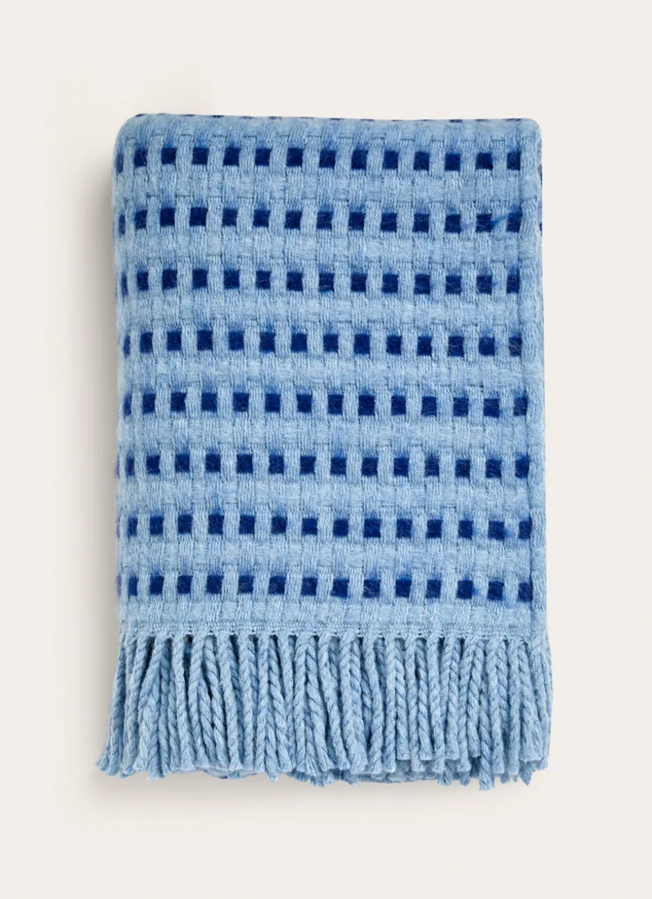 PLAID BICOLORE EN MÉLANGE DE LAINE BLEU CHINÉ