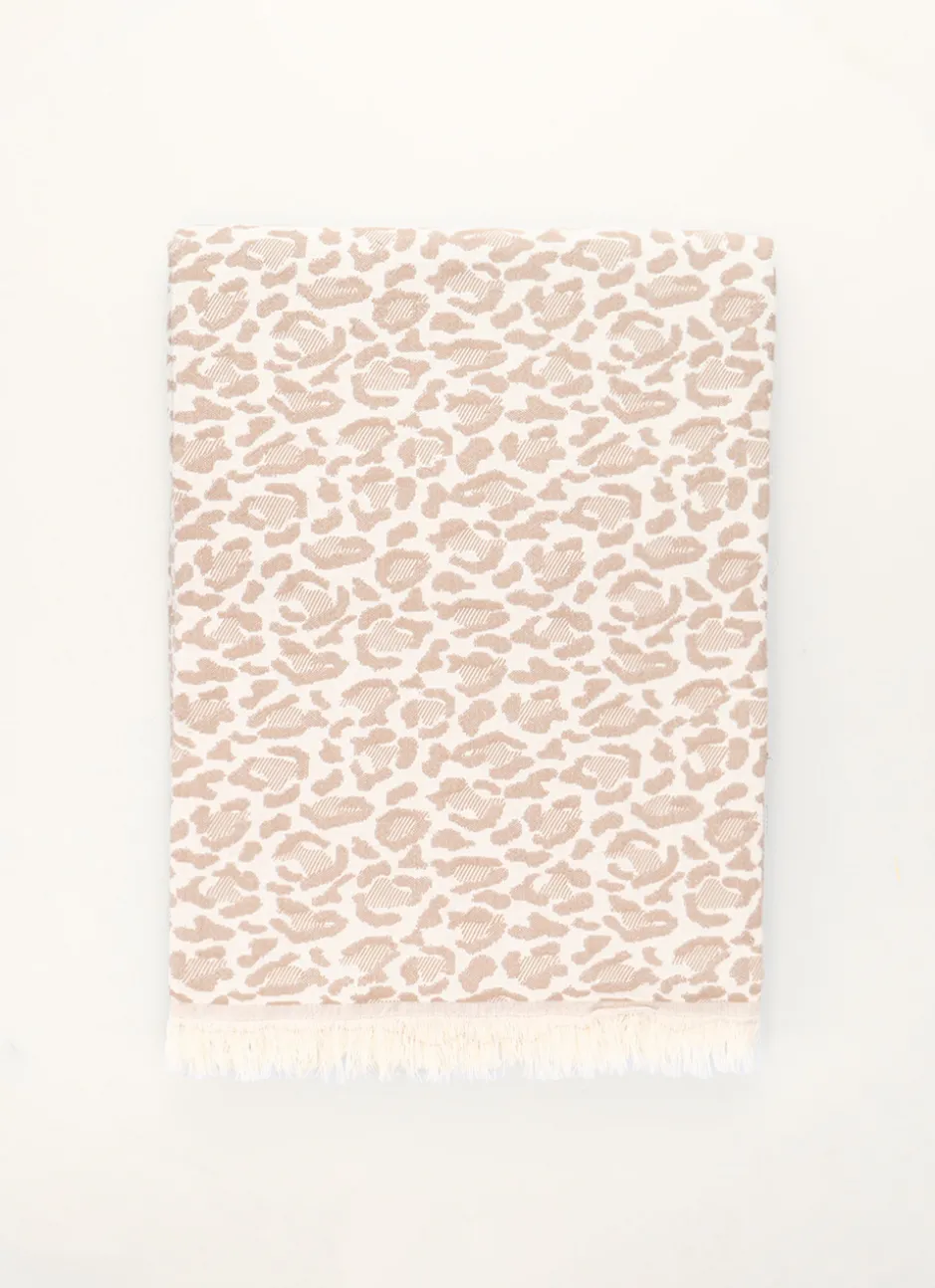 PLAID EN COTON JACQUARD MOTIF LÉOPARD BEIGE