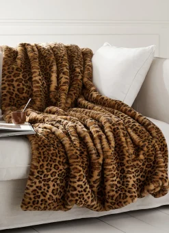 PLAID EN FAUSSE FOURRURE LÉOPARD TAUPE