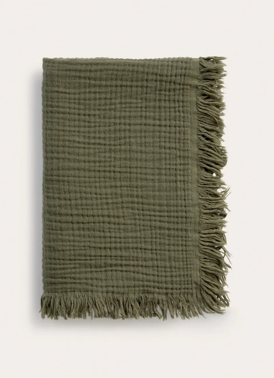 PLAID EN GAZE DE COTON KAKI FONCE