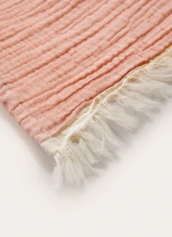 PLAID EN GAZE DE COTON RAYÉ TERRACOTTA