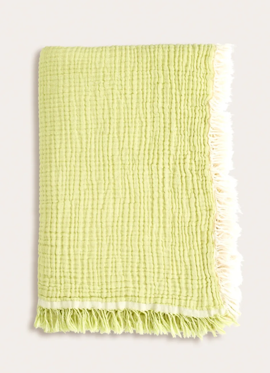 PLAID EN GAZE DE COTON VERT ANIS