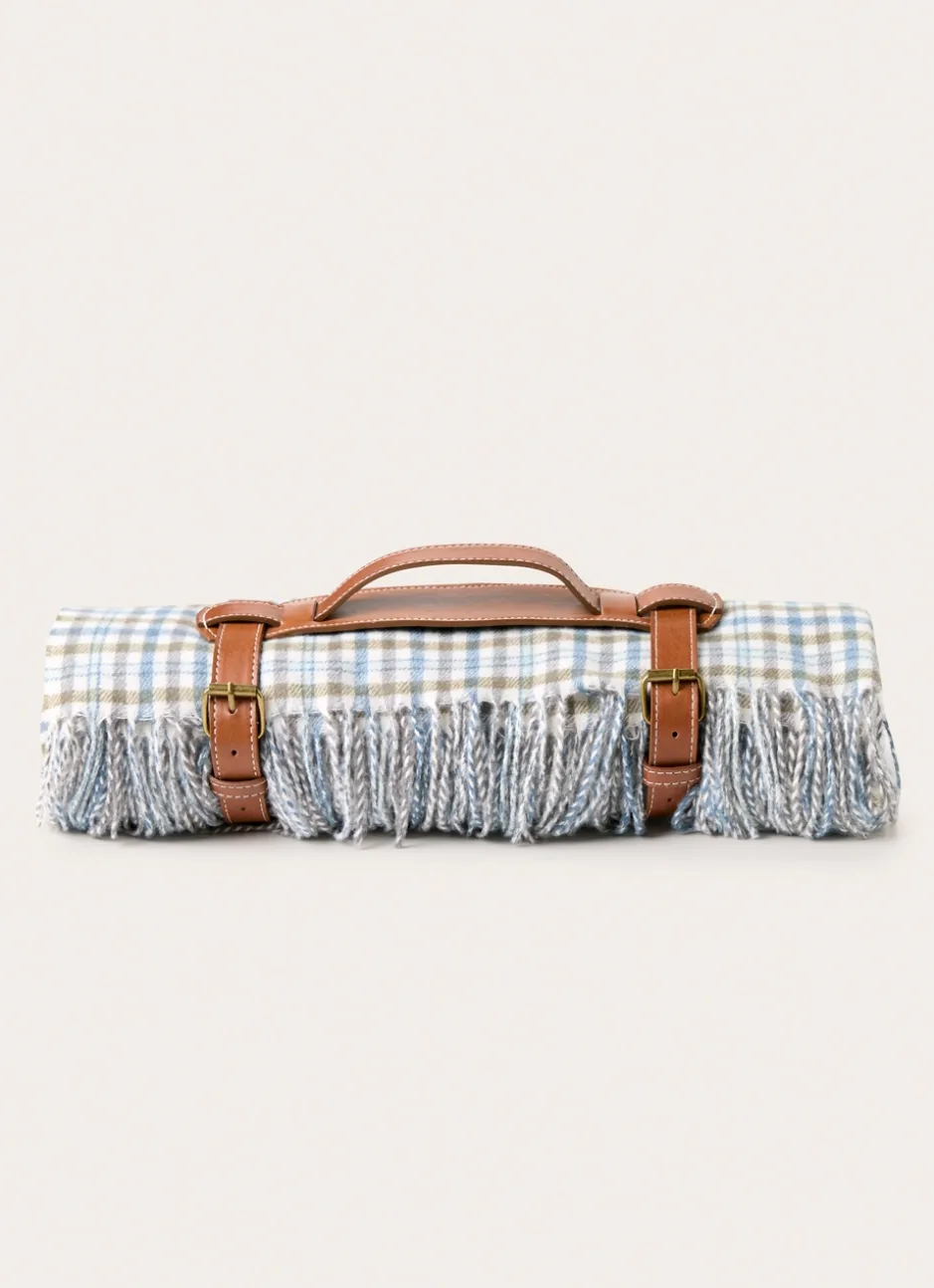 PLAID EN LAINAGE À CARREAUX TISSÉS BLEU