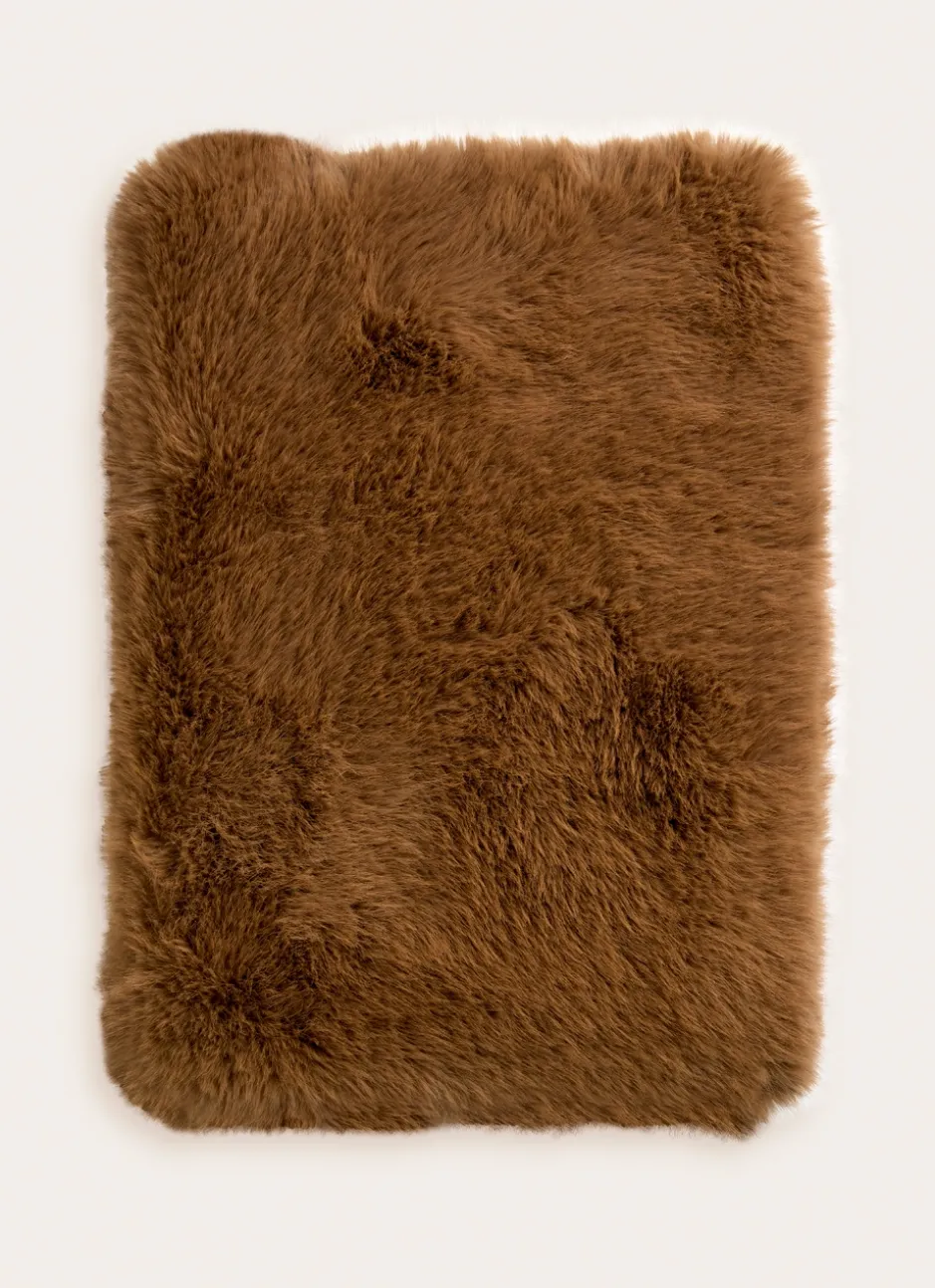 PLAID FAUSSE FOURRURE FAUVE BRUN