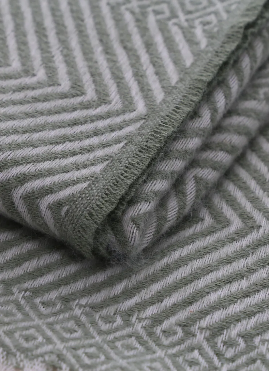 PLAID À MOTIFS JACQUARD MOSAÏQUES ET CHEVRONS MOSA VERT