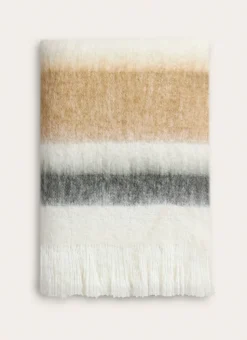 PLAID À RAYURES EFFET MOHAIR ÉCRU