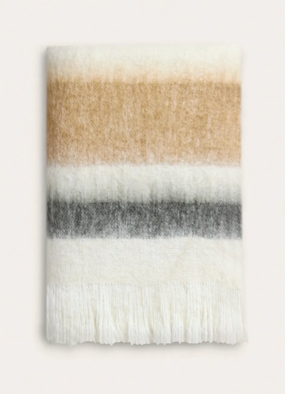 PLAID À RAYURES EFFET MOHAIR ÉCRU