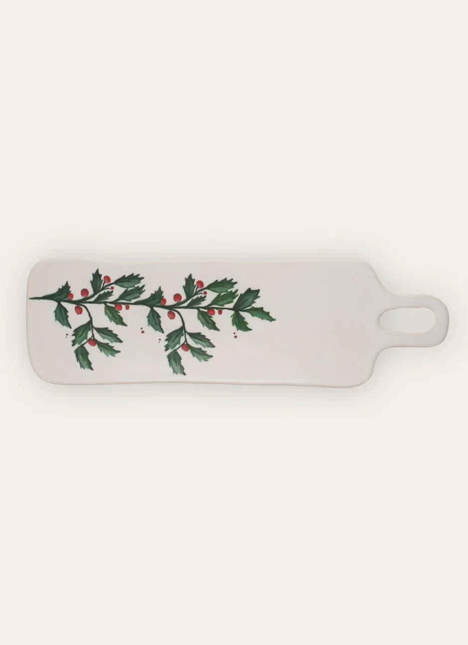 PLANCHE À DÉCOUPER RECTANGULAIRE EN GRÈS FESTIVE BLANC