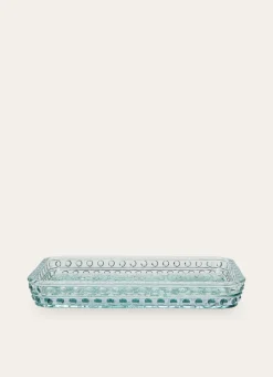 PLATEAU DE SALLE DE BAIN EN VERRE MOTIF FLEUR BLEU CLAIR