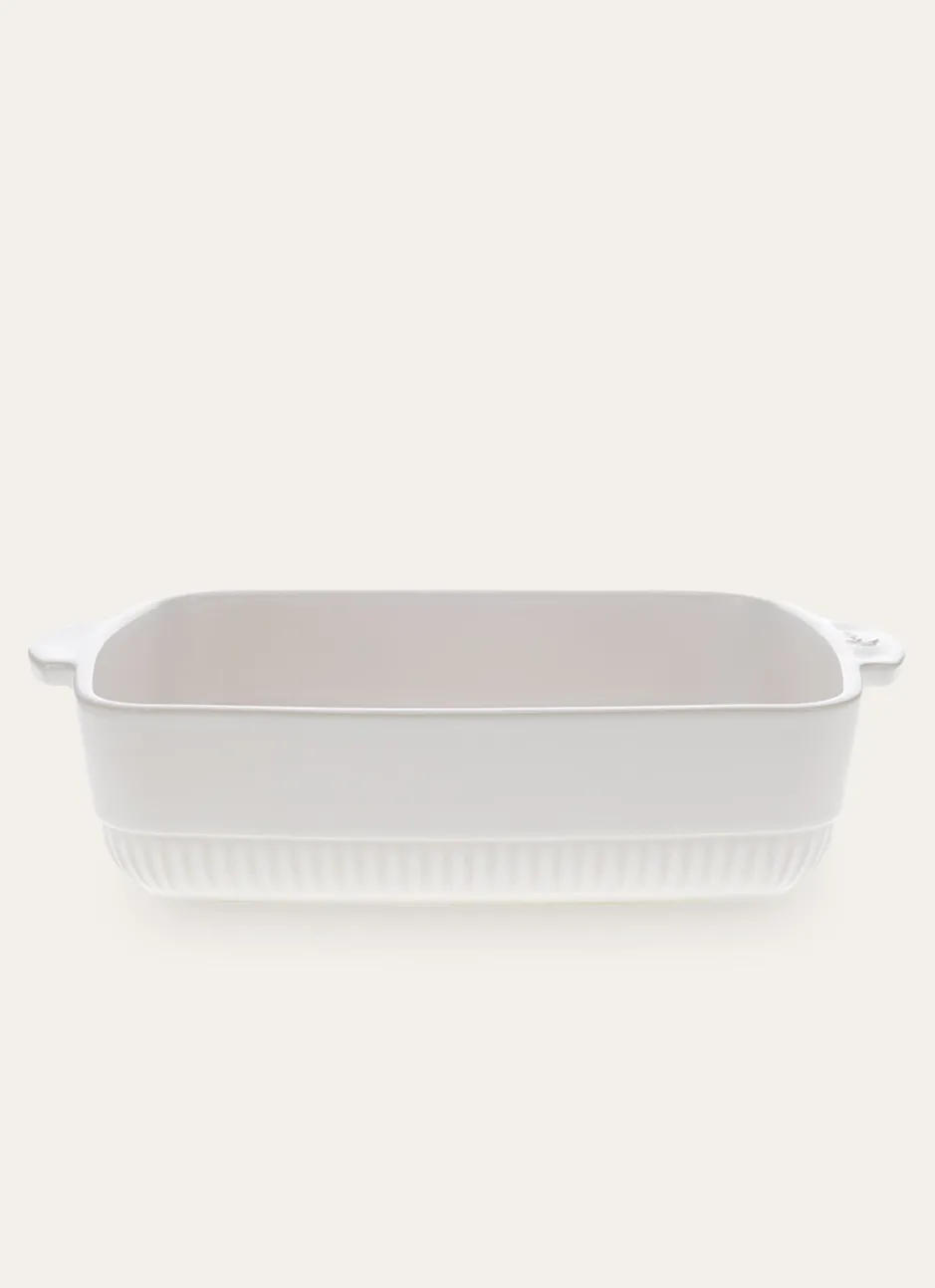 PLAT À FOUR EN GRÈS RECTANGLE AUTHENTIQUE BLANC