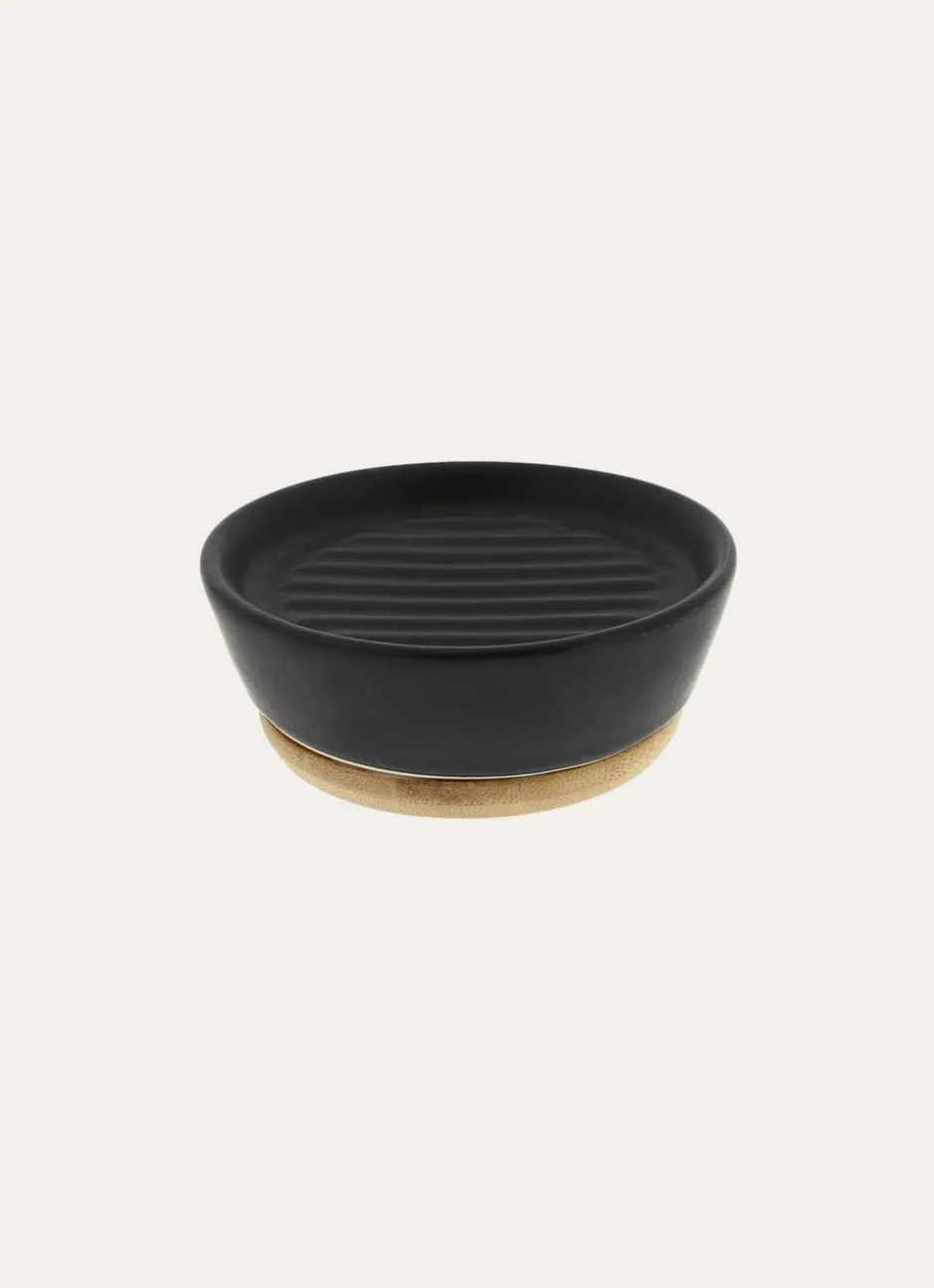 PORTE-SAVON EN GRÈS ET BAMBOU NOIR/BAMBOU