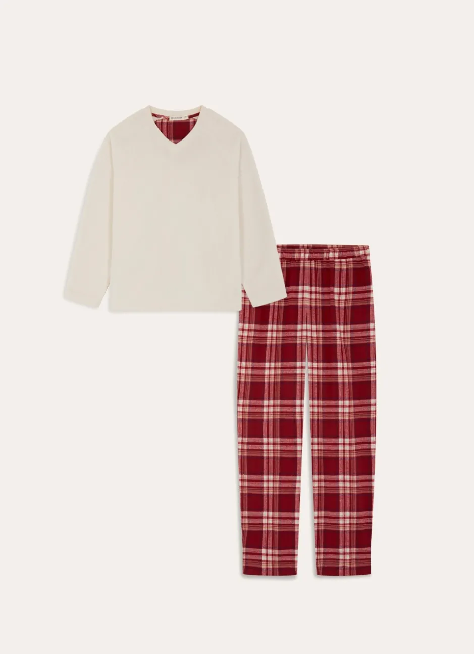 PYJAMA HAUT POLAIRE CAROW ÉCRU ET CARREAUX