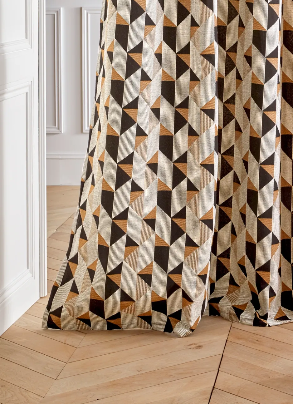RIDEAU EN JACQUARD MOTIFS GÉOMÉTRIQUES BRONZE
