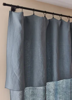 RIDEAU EN LIN LAVÉ BOURDON BLEU