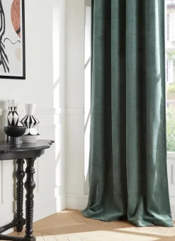 RIDEAU EN VELOURS CHENILLE UNI BLEU VERT