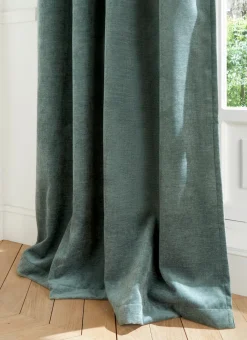 RIDEAU EN VELOURS CHENILLE UNI BLEU VERT