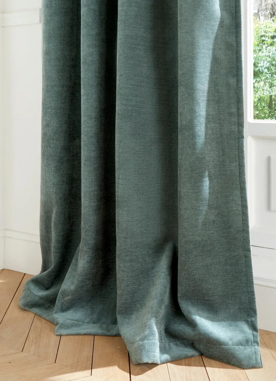RIDEAU EN VELOURS CHENILLE UNI BLEU VERT