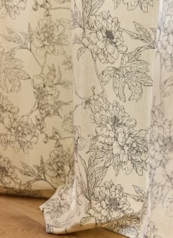 RIDEAU FLUIDE IMPRIMÉ DE FLEURS EN COTON ET LIN ECRU