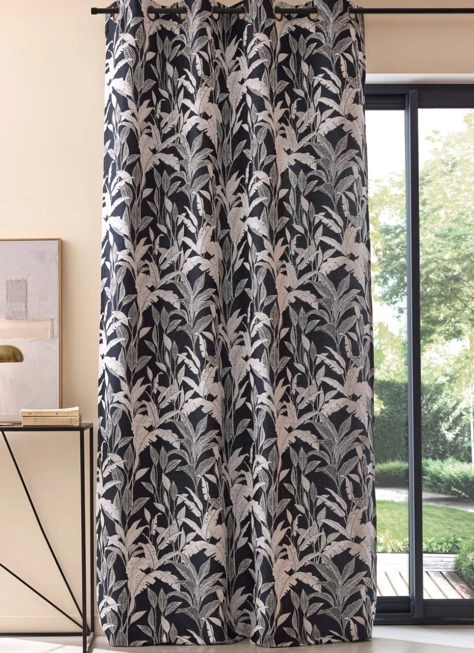 RIDEAU JACQUARD CHENILLE AVEC MOTIFS VÉGÉTAUX MARINE