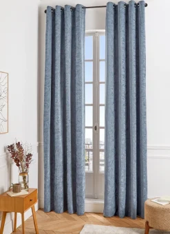 RIDEAU JACQUARD MOTIF VÉGÉTAL TESS Bleu ORAGE