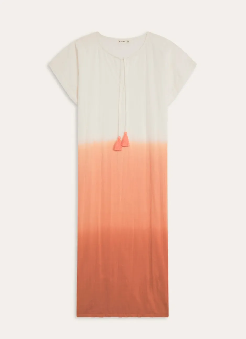 ROBE LONGUE EN COTON DÉGRADÉE DE COULEUR CORAIL
