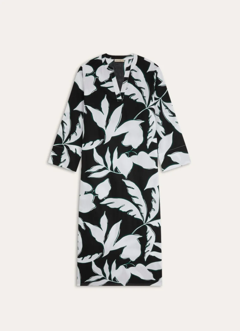 ROBE LONGUE EN COTON IMPRIMÉ FEUILLAGES Noir