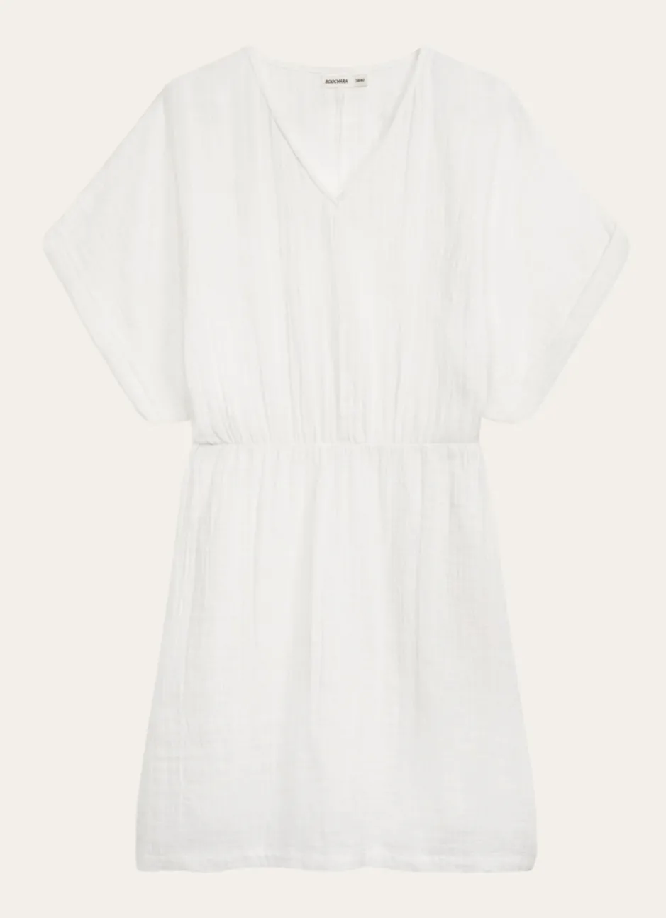 ROBE MANCHES COURTES EN GAZE DE COTON BLANC