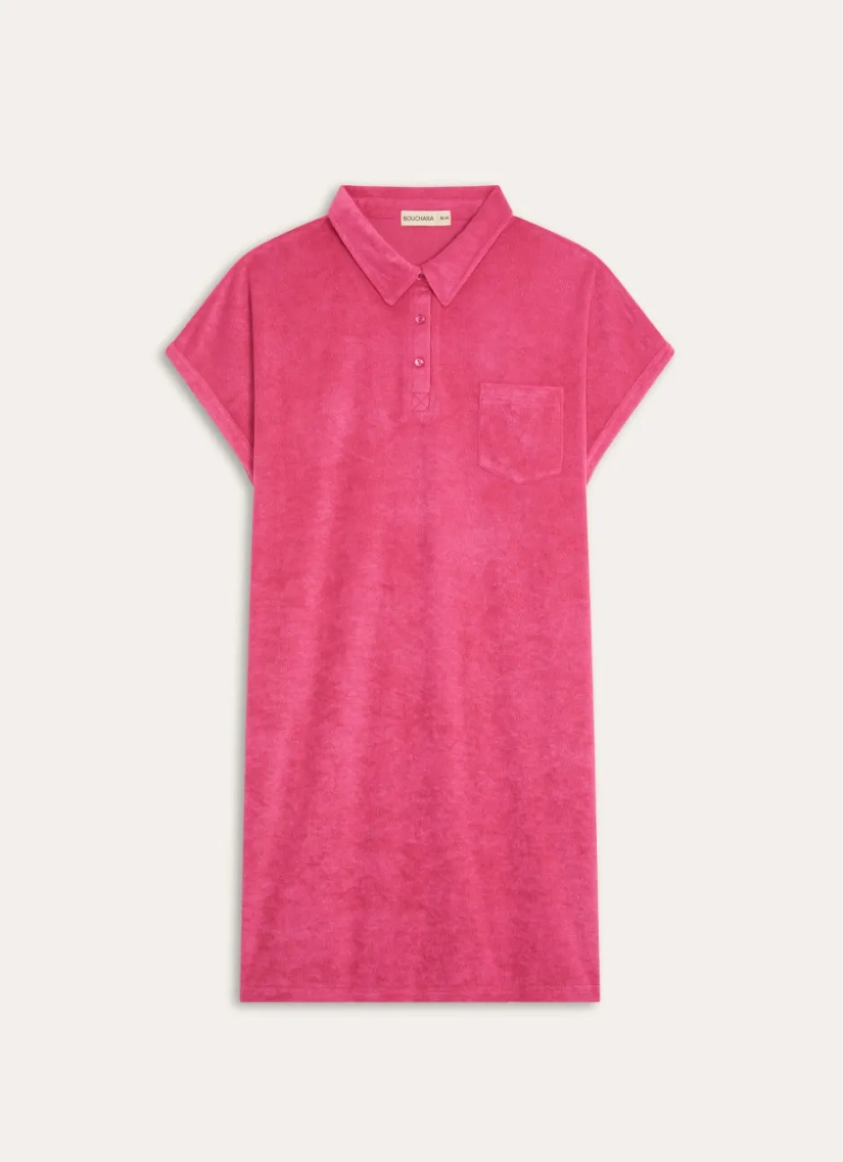 ROBE MANCHES COURTES EN MATIÈRE ÉPONGE FUSCHIA