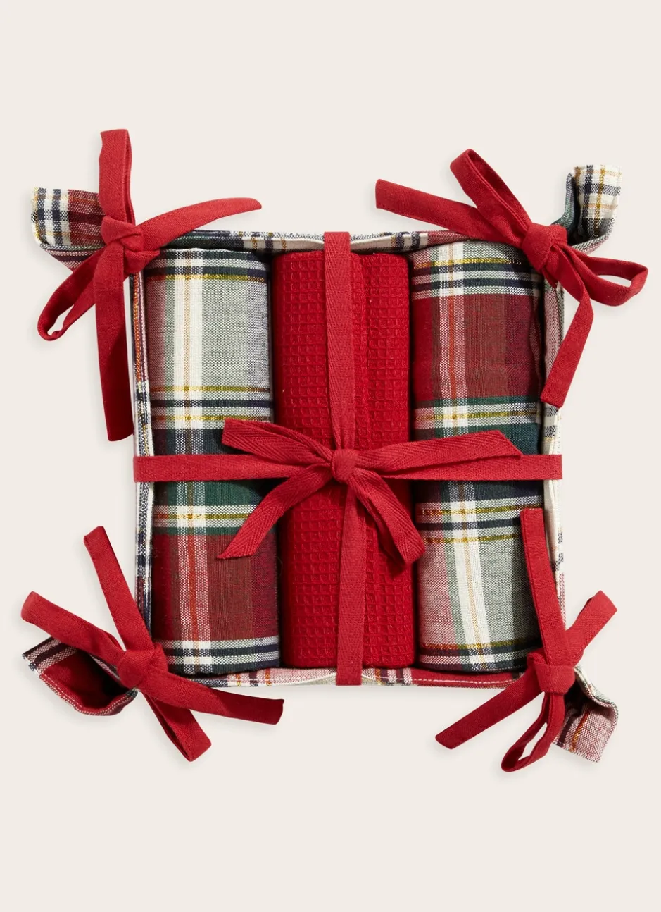 SAC DE 3 TORCHONS TARTAN BRILL ROUGE