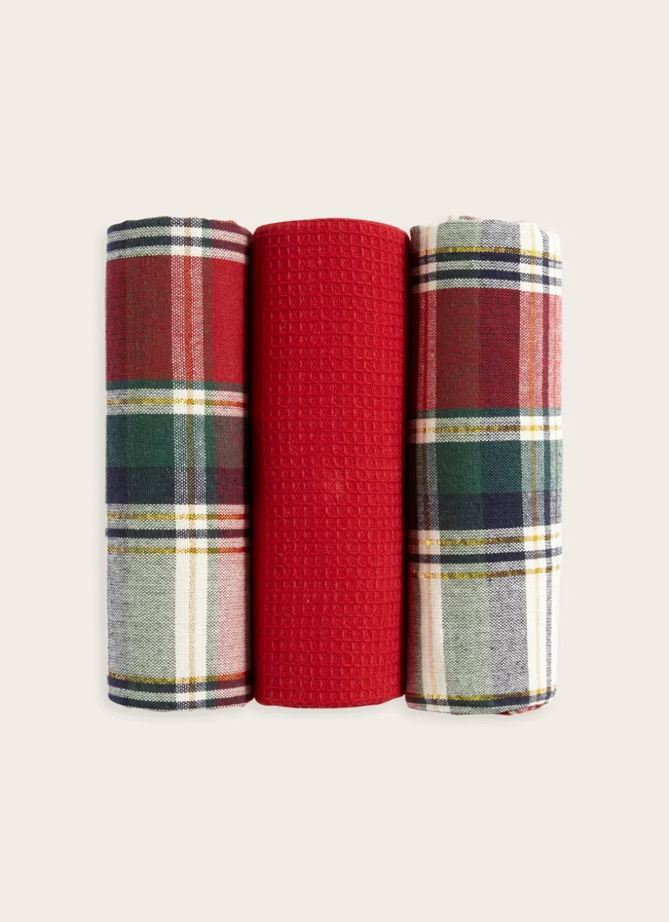 SAC DE 3 TORCHONS TARTAN BRILL ROUGE