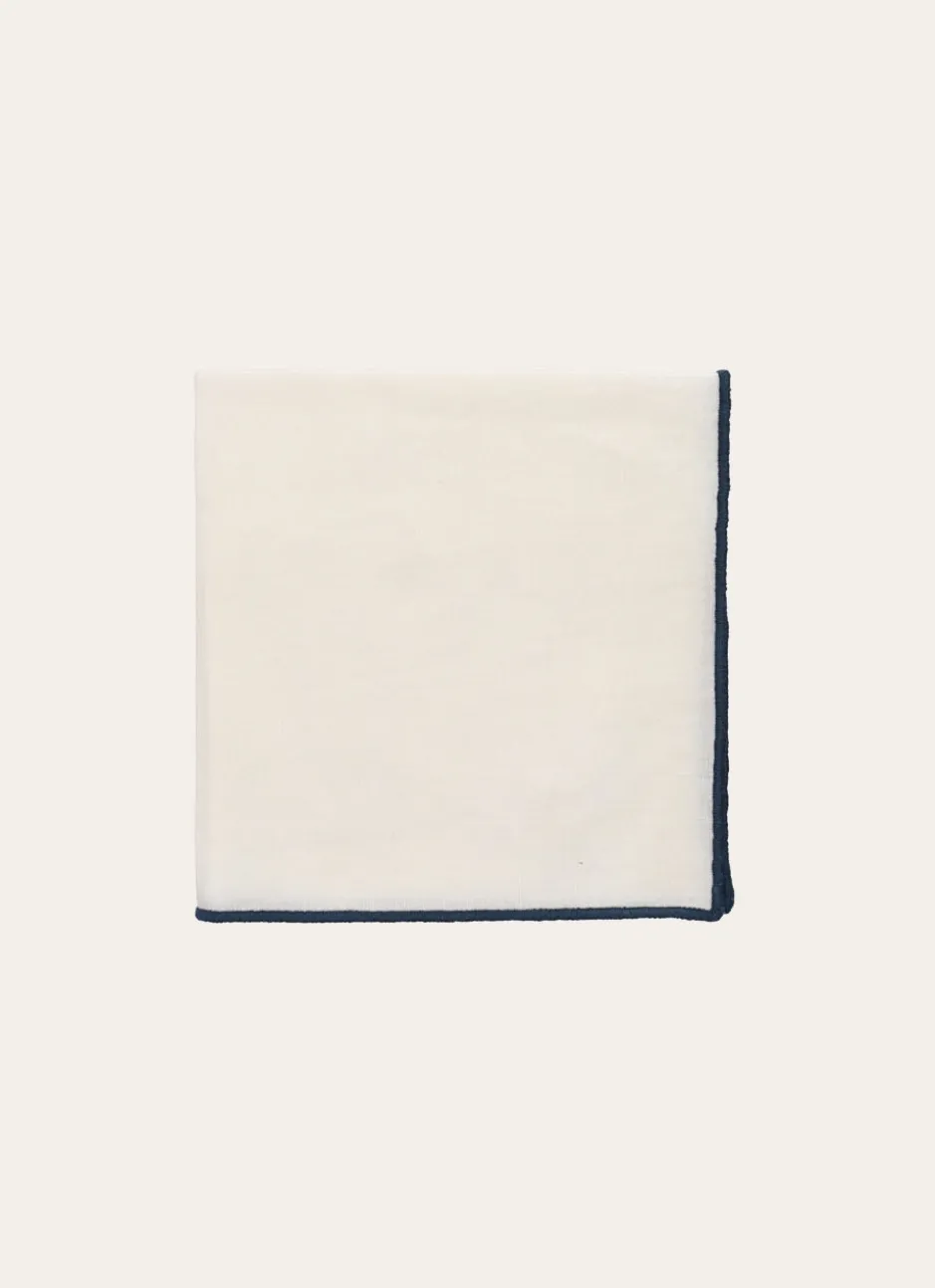 SERVIETTE DE TABLE EN COTON ET LIN BOURDON COLORÉ LAIT/BLEU