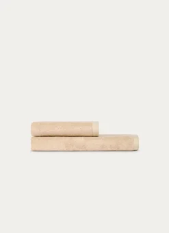 SERVIETTE DE TOILETTE EN COTON ET SOIE AGNES BEIGE FONCE