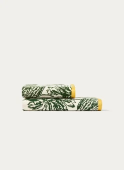 SERVIETTE DE TOILETTE JACQUARD MOTIFS PALMIERS ÉCRU / VERT