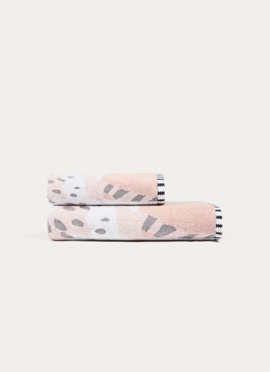 SERVIETTE DE TOILETTE JACQUARD MOTIF FLORAL ROSE
