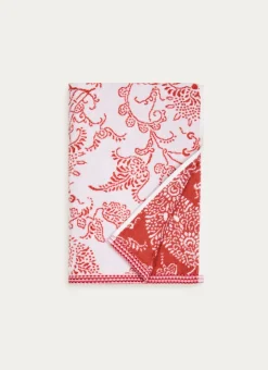 SERVIETTE DE TOILETTE JACQUARD MOTIF FLORAL ORIANE BLANC / CORAIL