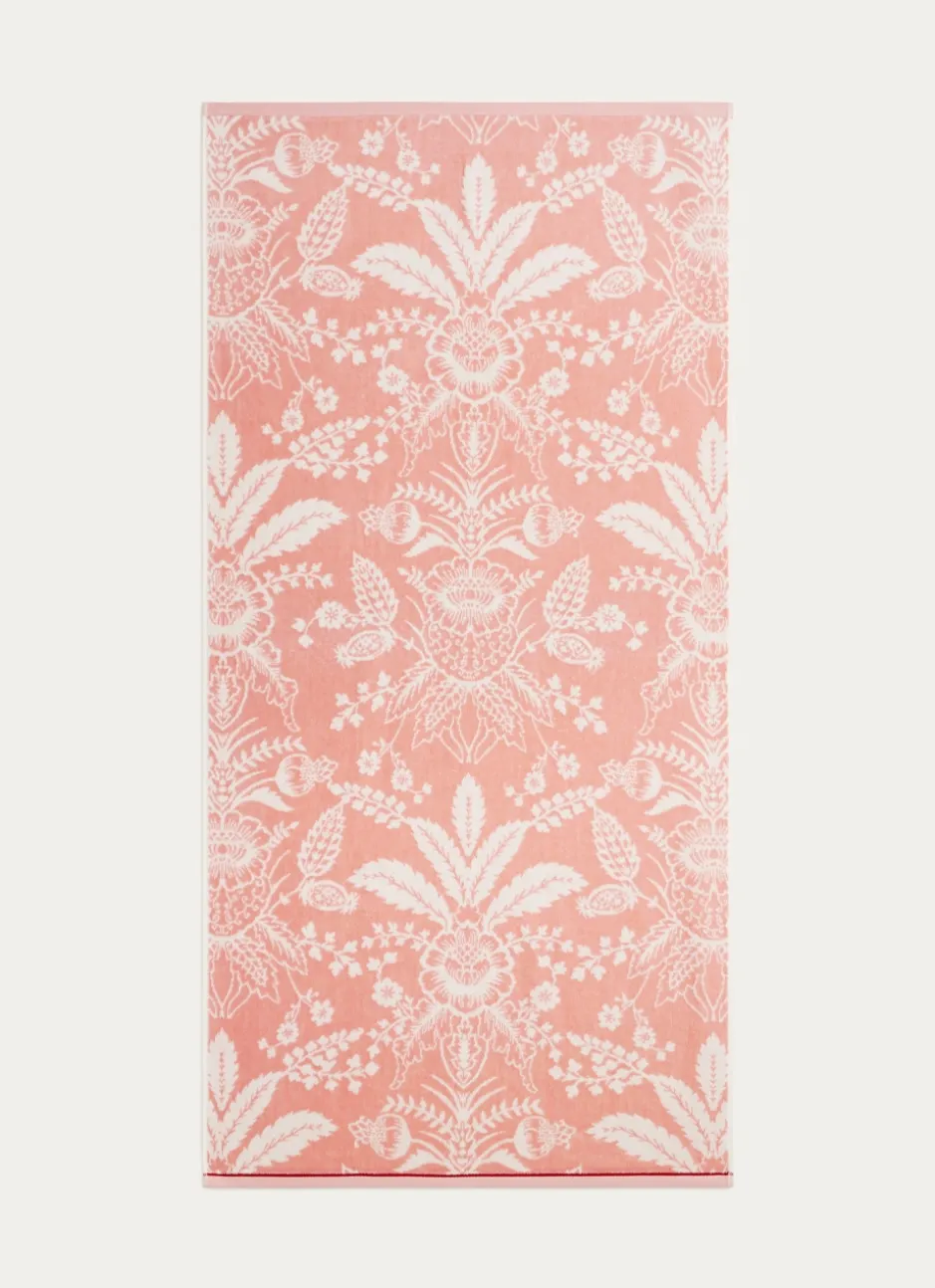 SERVIETTE DE TOILETTE JADE À GRANDS MOTIFS FLORAUX ROSE CLAIR