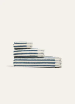 SERVIETTE DE TOILETTE À RAYURES DOUBLE FACE BLEU