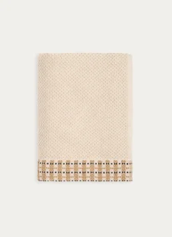 SERVIETTE DE TOILETTE UNIE AVEC LITEAU FANTAISIE BEIGE