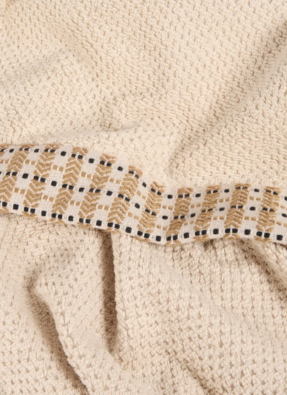 SERVIETTE DE TOILETTE UNIE AVEC LITEAU FANTAISIE BEIGE
