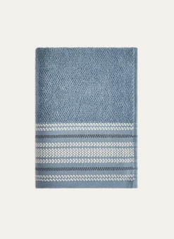 SERVIETTE DE TOILETTE UNIE AVEC LITEAU RAYÉ BLEU