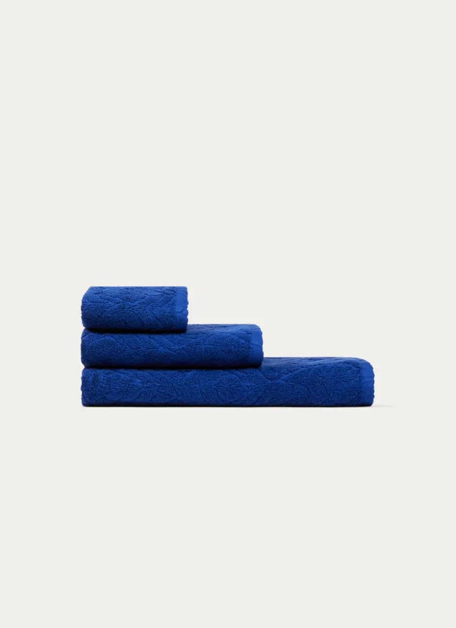 SERVIETTE DE TOILETTE UNIE JACQUARD CISELÉ BLEU