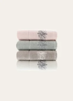 SERVIETTE INVITÉ EN VELOURS BRODÉE 500GR ROSE PÂLE